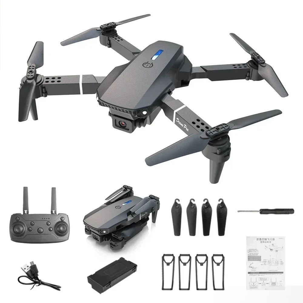 Drone Kit Tricopter - Faltbare E88 Mini-Drohne mit 4K-HD-Kamera, WiFi-FPV-Funktion,